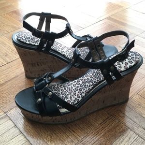 Black Cork Wedge Sandals